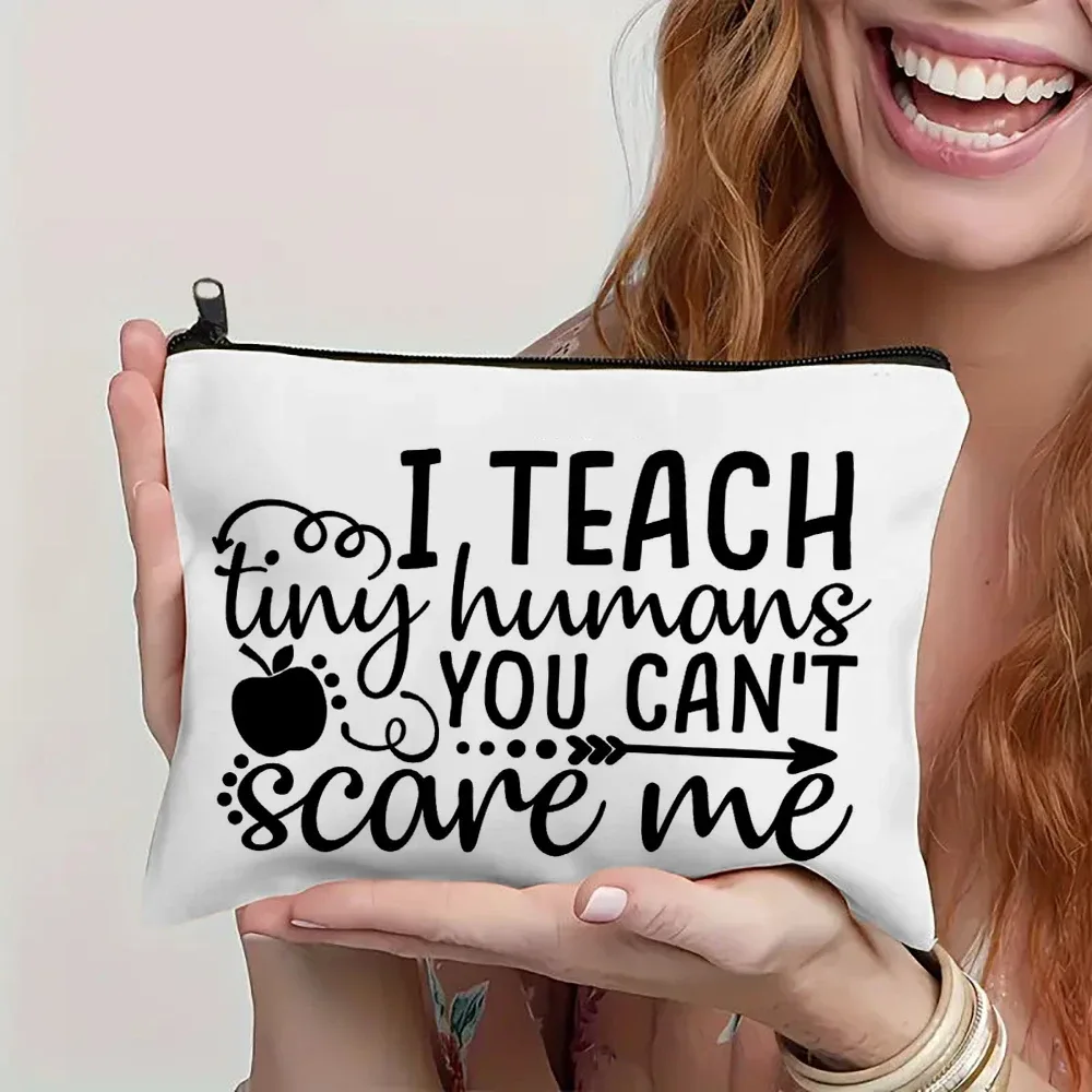 trousse toilette lin humoristique enseignants messages positifs fermeture glissière pochette cosmétiques maquillage voyage petite taille