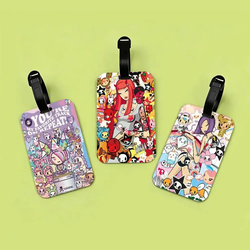 étiquette de bagage anti-perte en pvc durable, avec carte d'information, légère, pour identification des bagages, inspirée de l'anime japonais t-tokidoki