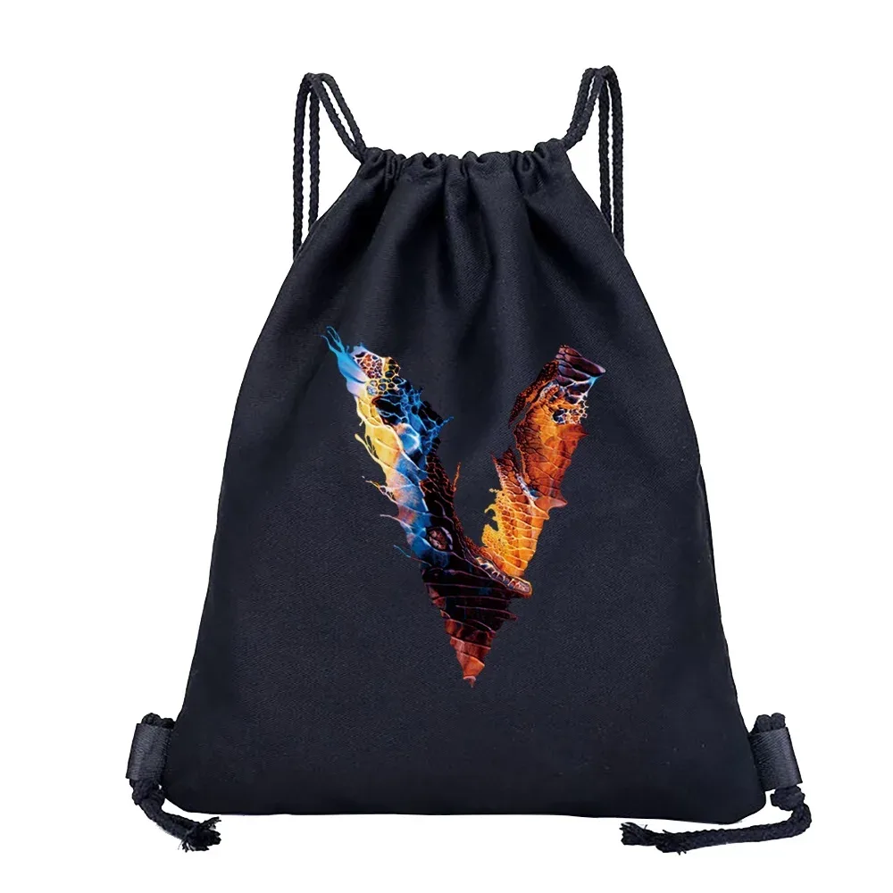 sac dos lin noir motif multicolore compact pliable cordon serrage poignées souple grande capacité sports plein air harajuku polyvalent