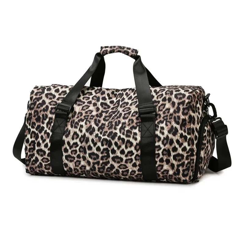 sac de voyage à imprimé léopard pour femmes, sacs de sport et de yoga avec compartiment indépendant pour chaussures, sac de rangement pour week-end pour étudiants