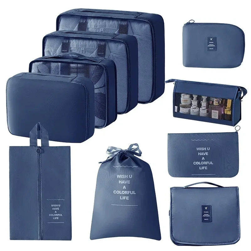 organisateur voyage polyester beige compartiments zippés poches intérieures cube sac compression chaussures pochettes housse vêtements
