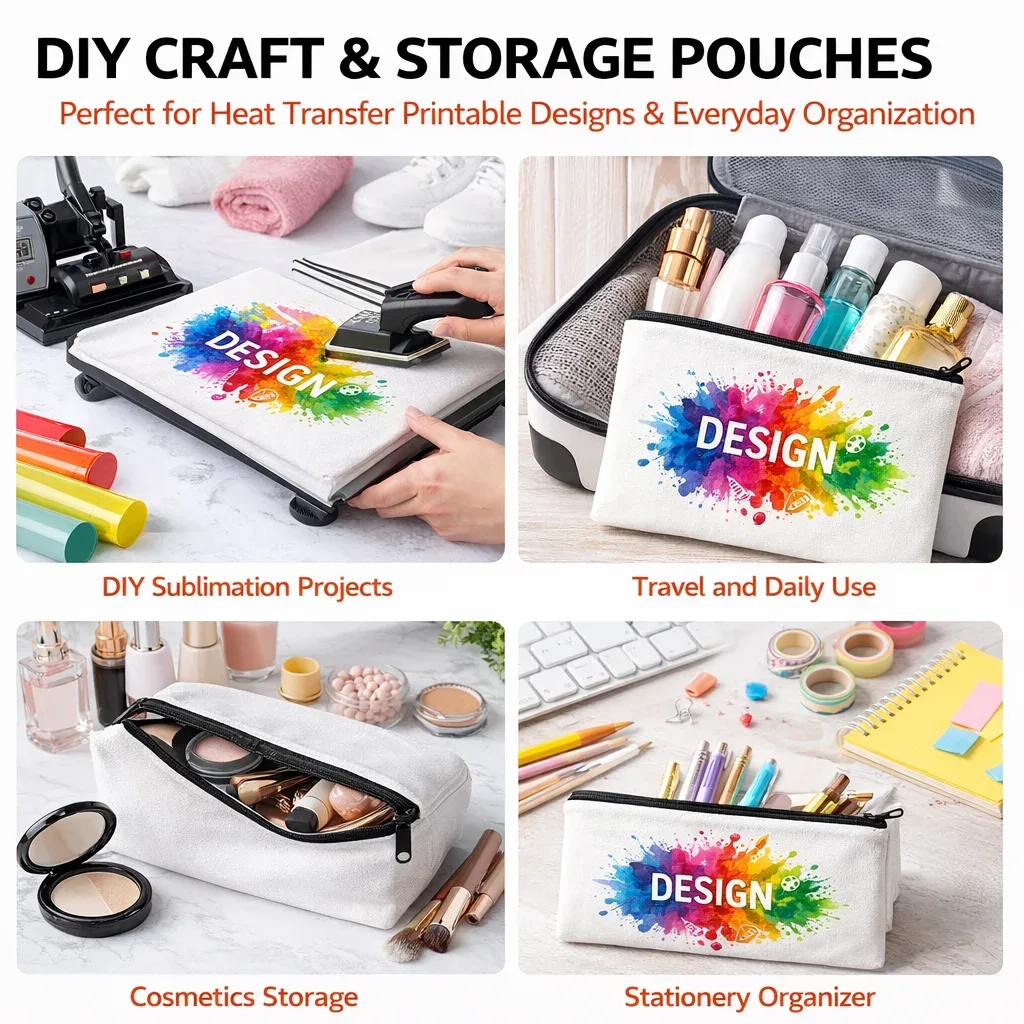 étuis cosmétiques toile blanc motif taches peinture design voyage organisation fournitures bureau cosmétiques maquillage projet bricolage transfert thermique personalisation
