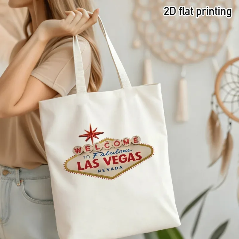 sac fourre-tout vintage avec panneau de bienvenue de las vegas, idéal pour les voyages, le shopping, les sorties à la plage et les trajets quotidiens.