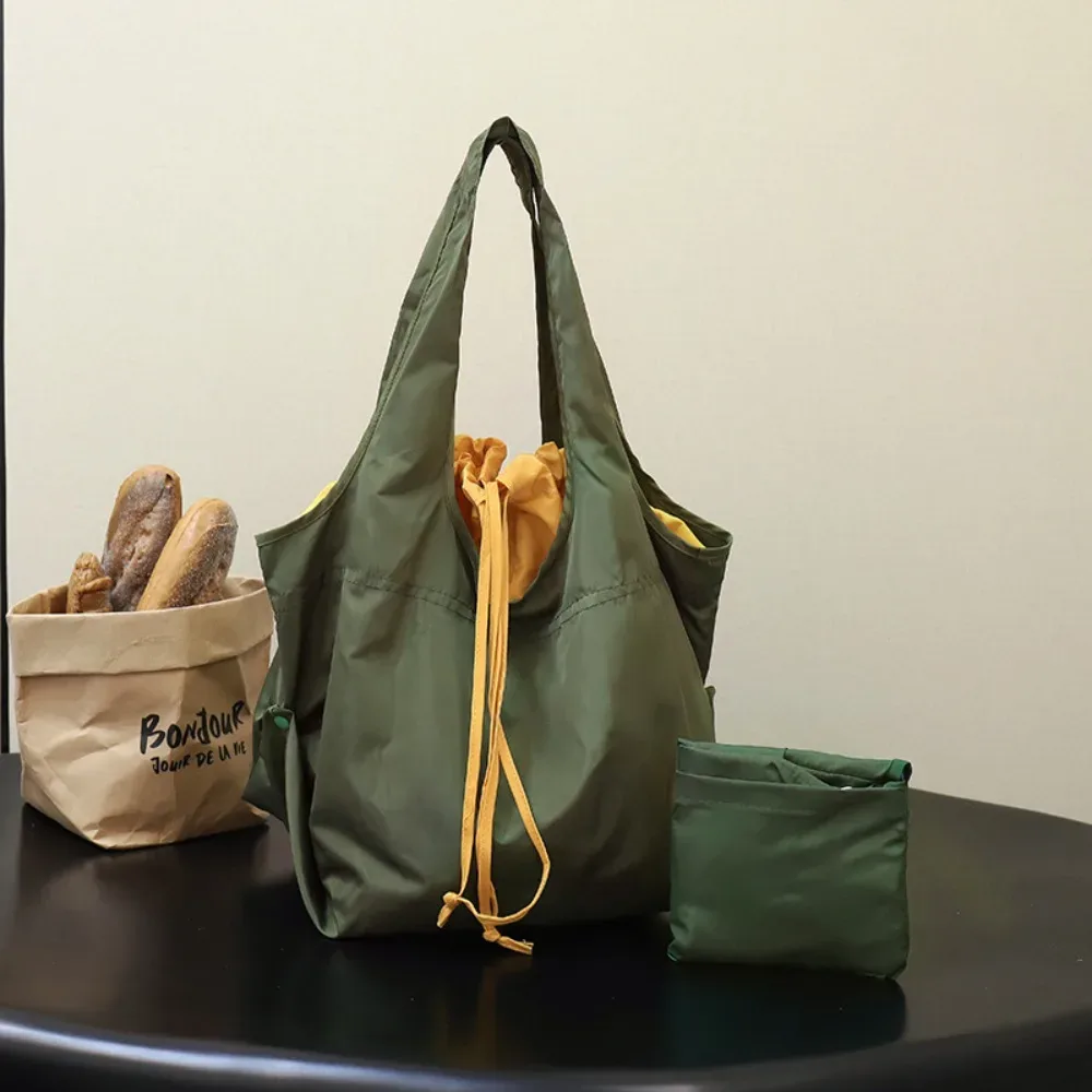 sac à main réutilisable avec cordon de serrage, sac de shopping en nylon imperméable, sac fourre-tout écologique, sac de shopping pliable de grande capacité