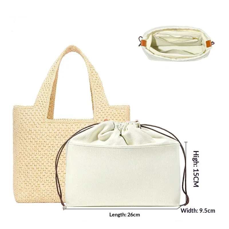 sac en toile à cordon de serrage, organisateur d'insertion pour police lew, fourre-tout tissé en paille, support de sacs à doublure intérieure, accessoires