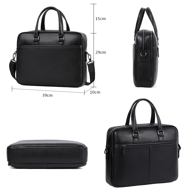 porte documents cuir vache noir fermeture éclair pochette ordinateur bande douliere affaires voyage bureau