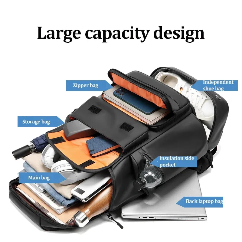 sac à dos de voyage étanche de grande capacité pour hommes, sac d'alpinisme en plein air, sac à dos pour ordinateur portable, sac à dos d'affaires avec sac à chaussures, 50l