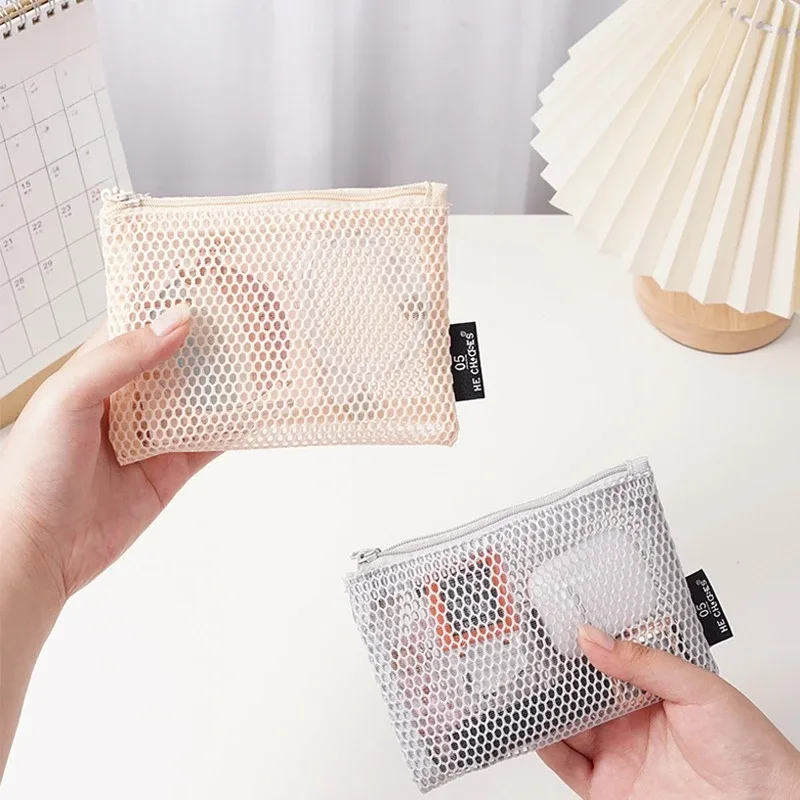 sacs à cosmétiques transparents en maille, petit sac de maquillage transparent et mignon, étui de rangement de toilette de voyage portable, pochette de rangement de rouge à lèvres