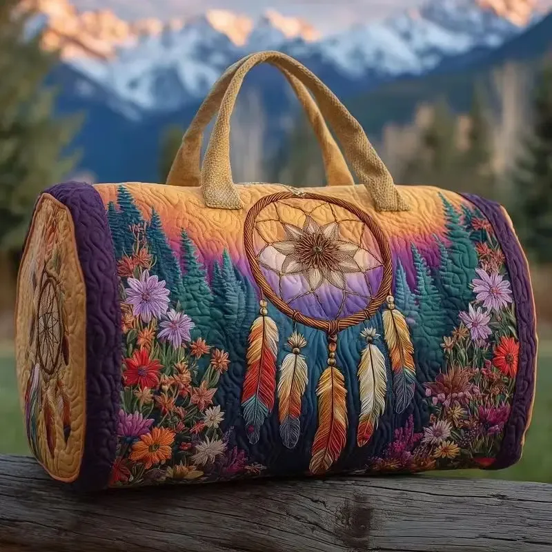 sac voyage polyester fleurs paix jaune blanc vert voyage week end sport camping randonnée polyvalent
