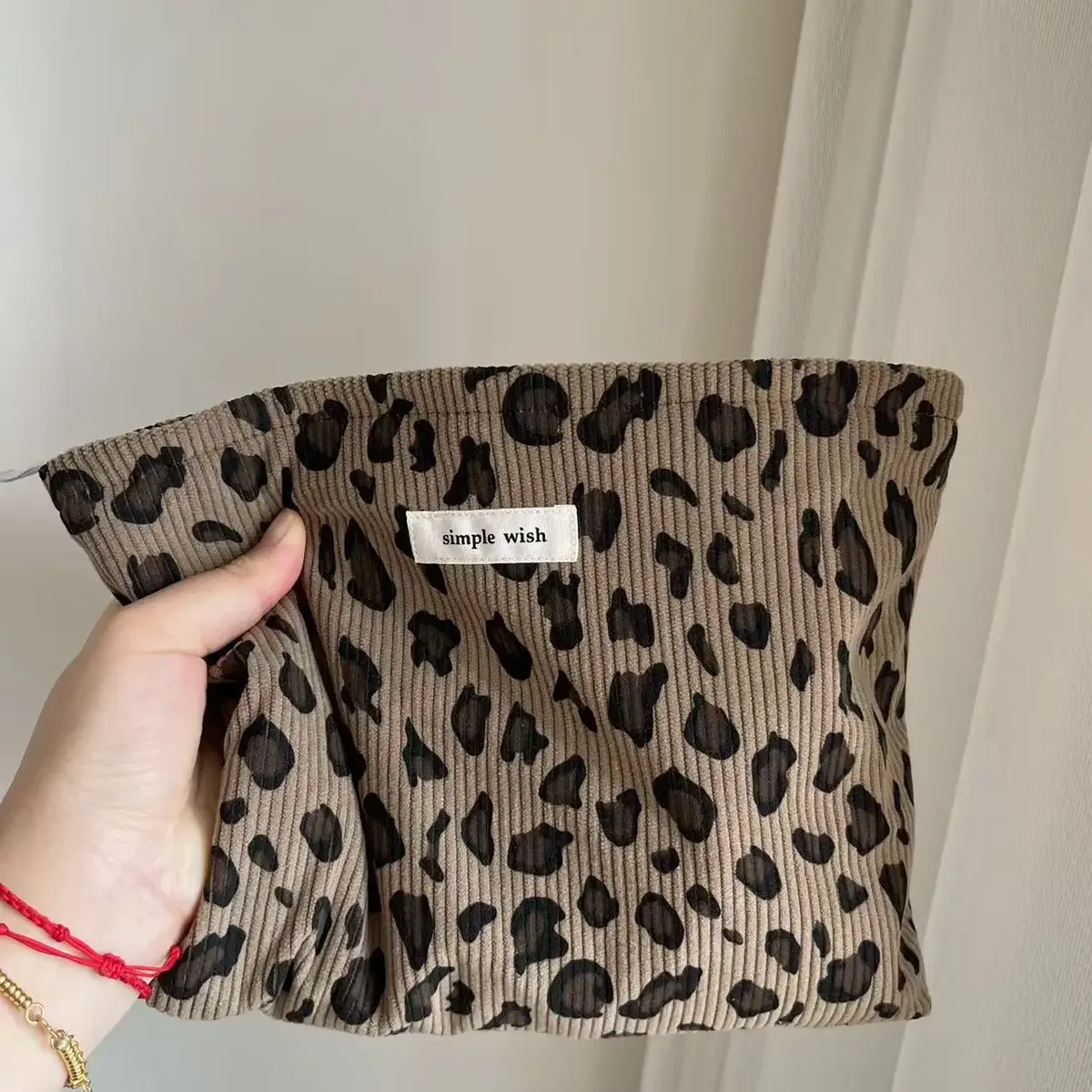 trousse de maquillage rétro en velours côtelé motif léopard, rouge à lèvres, organisateur de cosmétiques, sac à fermeture éclair, sac de lavage et de rangement de voyage pour femmes