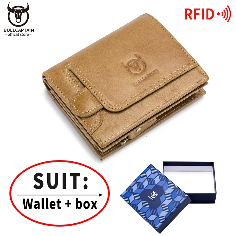 bullcaptain-portefeuille rfid 100% en cuir véritable pour homme, sac de rangement multifonctionnel, porte-monnaie, porte-cartes
