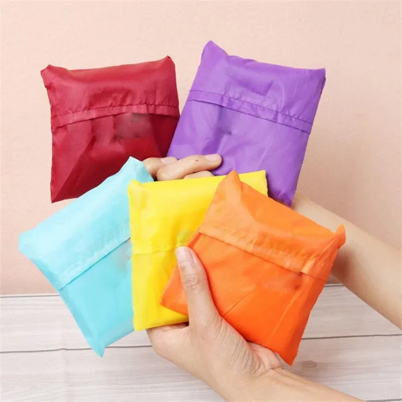 sac à provisions couleur unie écologique pliant réutilisable portable sac à bandoulière polyester pour voyage épicerie sac à provisions solide