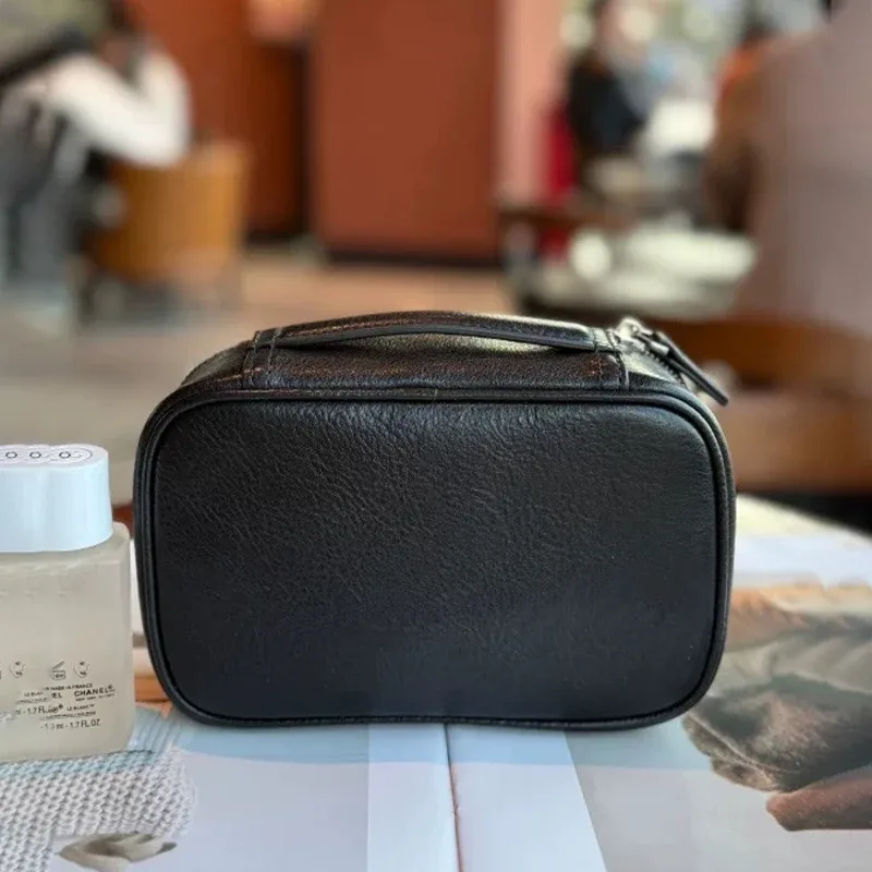 sac de lavage simple en cuir de vache tanné végétal, sac de transport portable en cuir véritable pour voyage, trousse de maquillage haut de gamme