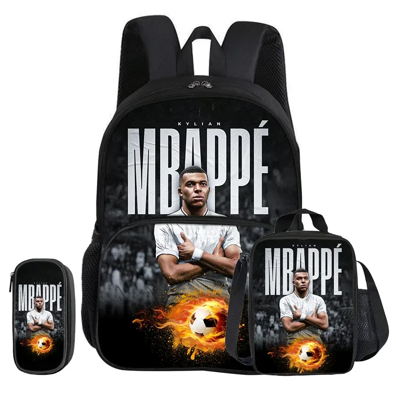 sac dos nylon noir motifs kylian mbappé dessins animés poche avant fermeture éclair bandoulière arquée capacité 20 35 litres petit sac assorti trousse crayons