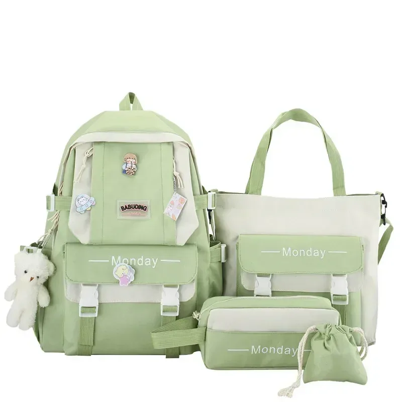 sac dos nylon rose blanc gris latérale monday enfants femmes école bandes fixation poignées pratiques travaux compartiments accessoires ensemble