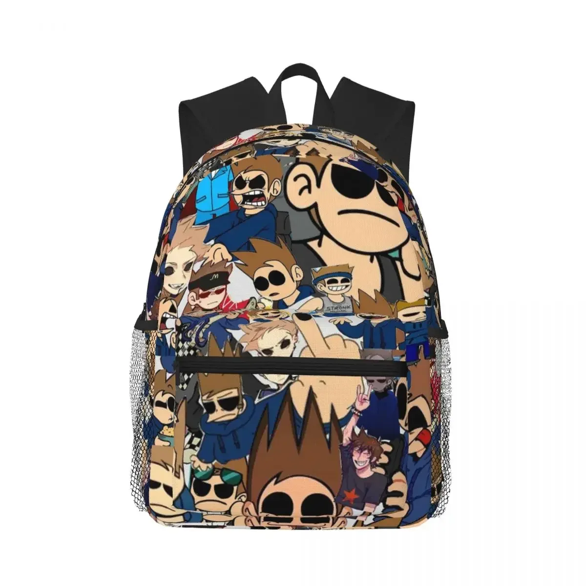 sac dos polyester rouge motif personnages animaux poignées noires poches latérales filet noir forme rectangulaire capacité 20 35 litres usage étudiant scolaire randonnée voyage