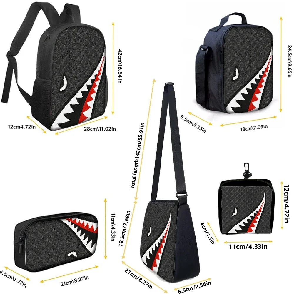 sac dos polyester mâchoire requin fond noir usage voyage école aventures quotidien petit sac assorti