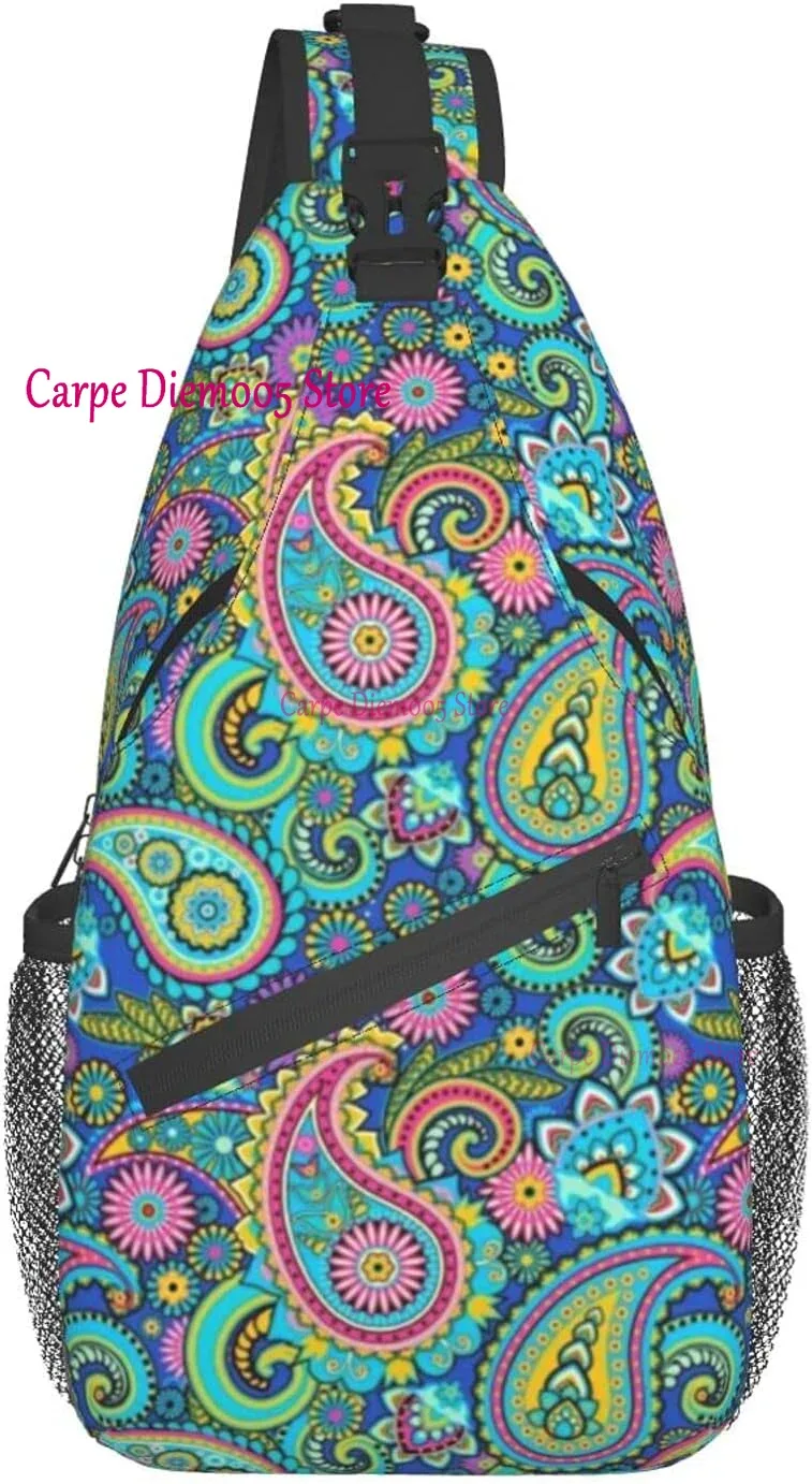 sac à bandoulière bandana paisley noir pour sac à dos à bandoulière sac de poitrine décontracté sac à dos pour randonnée marche vélo voyage cyclisme