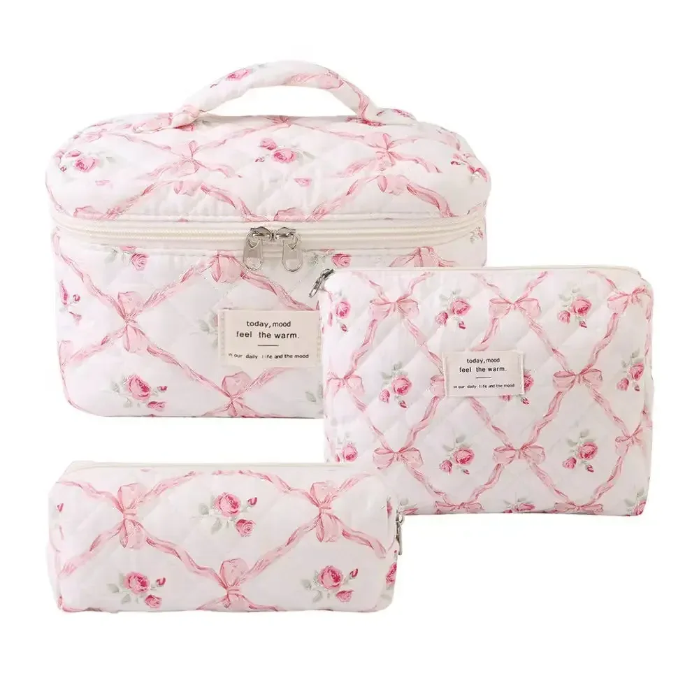 sac de maquillage en coton à fleurs mignonnes pour femmes, 1 pièce, organisateur de cosmétiques à fermeture éclair, sac à main en tissu en forme de boîte, trousse de toilette portable pour filles
