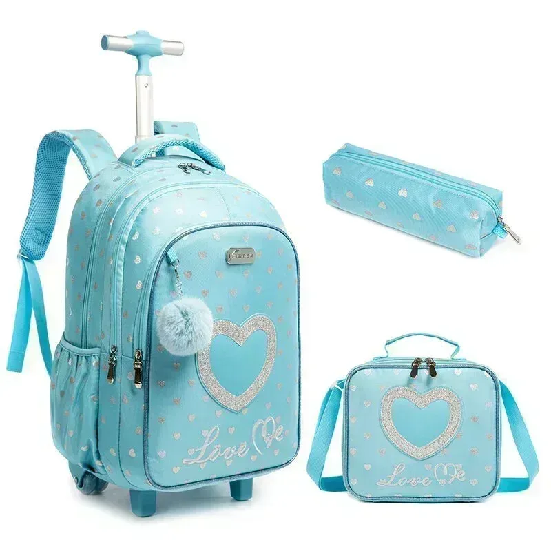 sac dos polyester toile dessin animé bleu pastel coeurs dorés love scolaire transport voyage filles