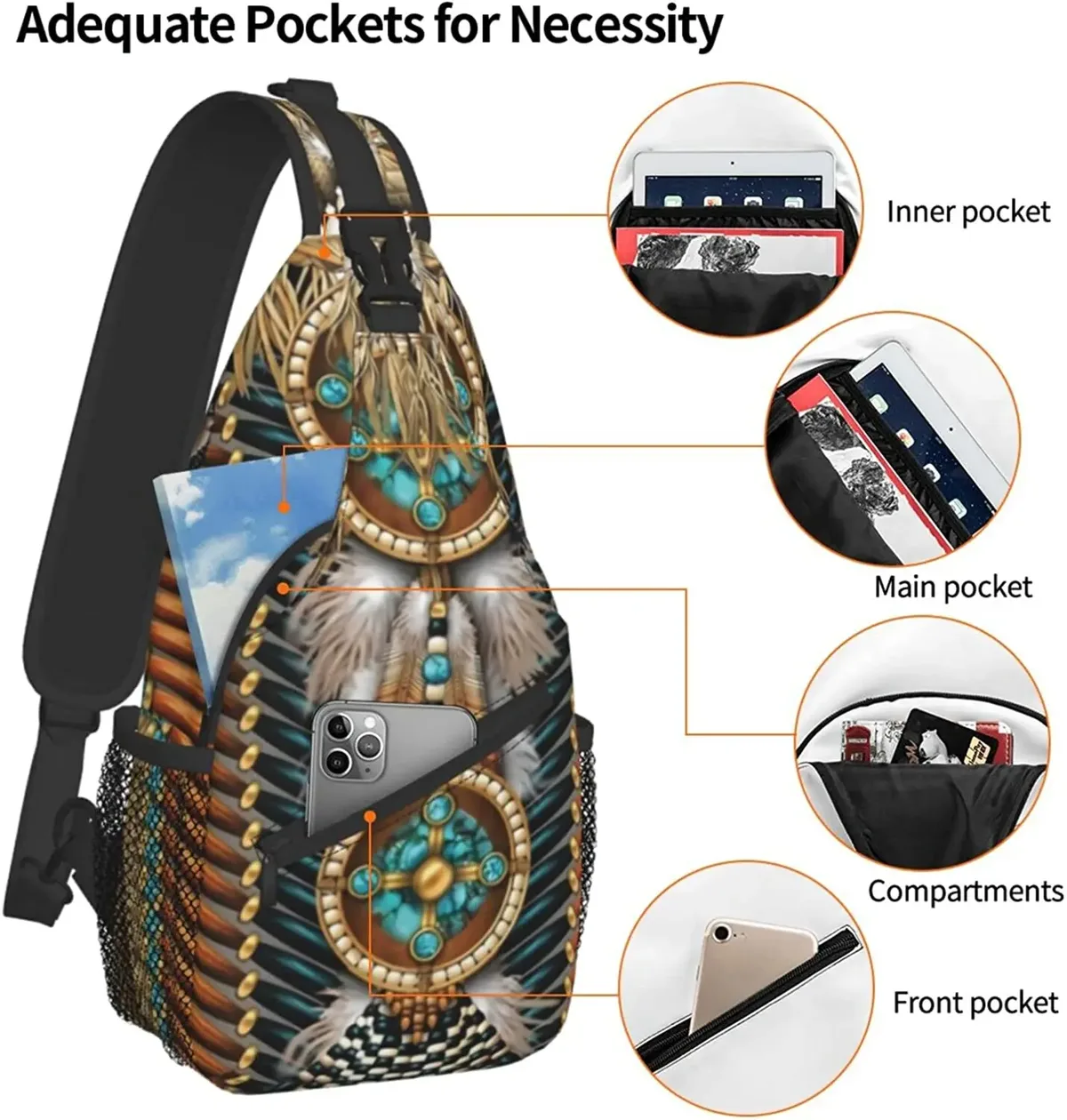 sac à dos indien à bandoulière, sac à dos à bandoulière décontracté, sac à dos de poitrine pour hommes et femmes, sport, randonnée, salle de sport
