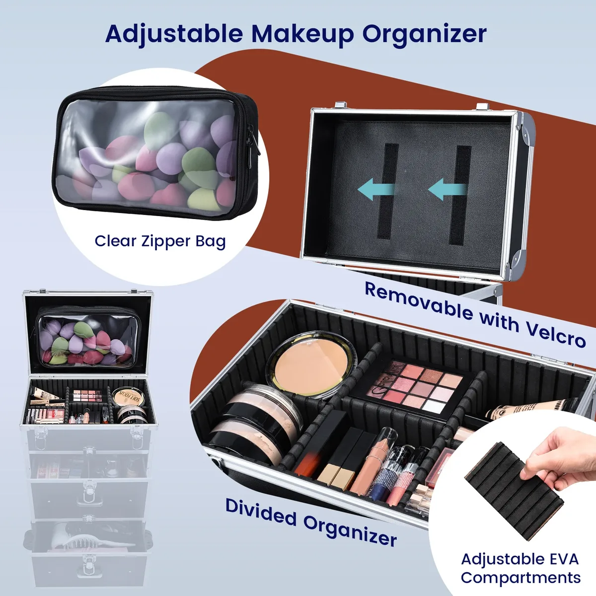 grand chariot à cosmétiques professionnel avec serrures, mallette de maquillage roulante avec tiroirs, organisateur de rangement de cosmétiques, trousse de maquillage