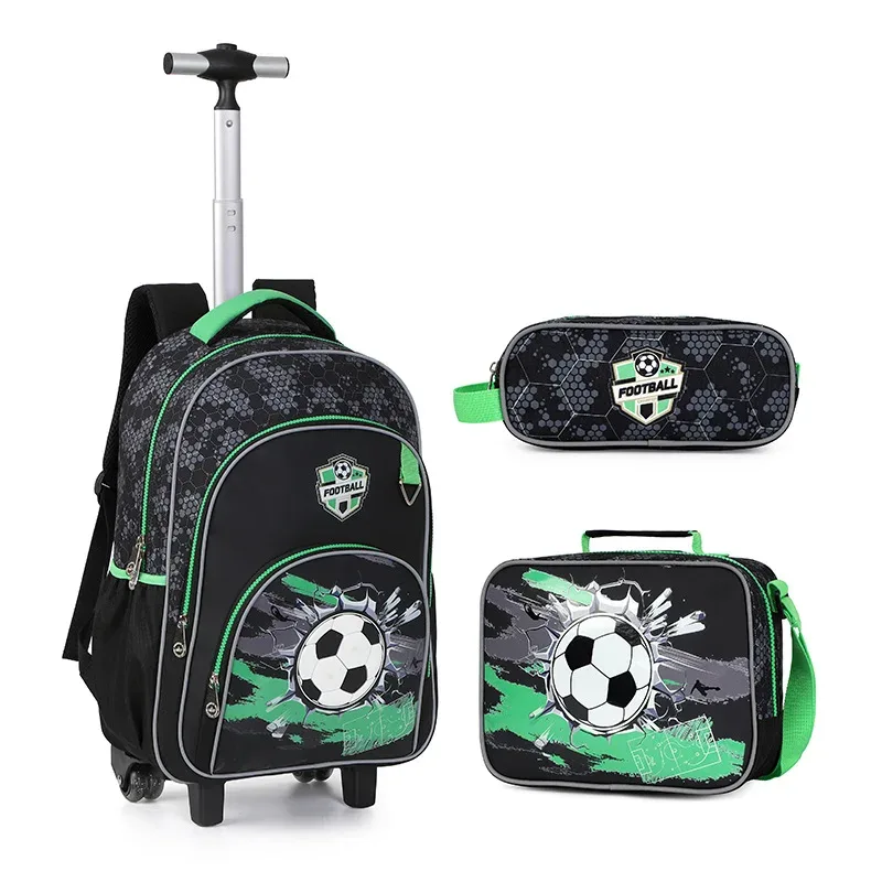 valise sac dos roulettes polyester noir bleu marine motif dinos saillies poche latérale épaule usage enfant garçon école voyage