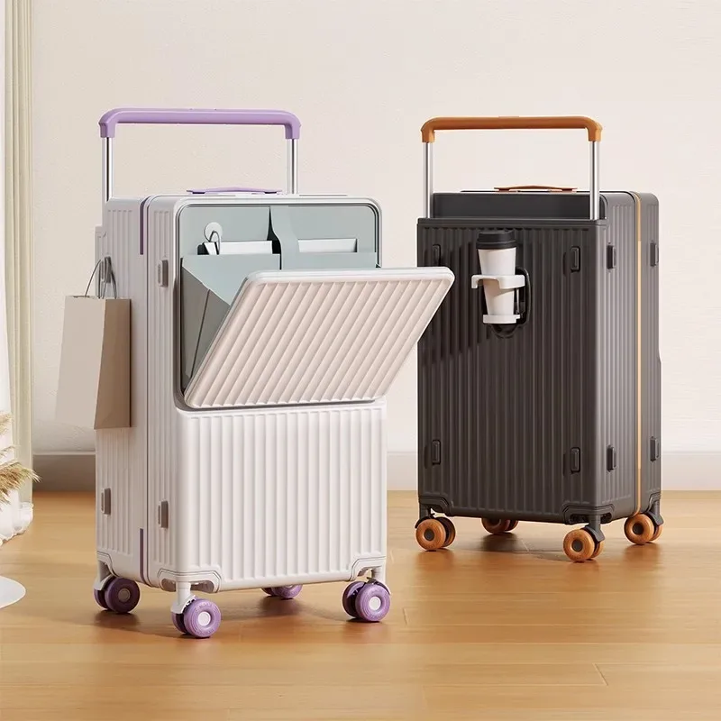 valise pc radiateur jaune rayures verticales poignée amovible roulettes toupie porte gobelet blanc rayures horizontales horizontales usage voyage