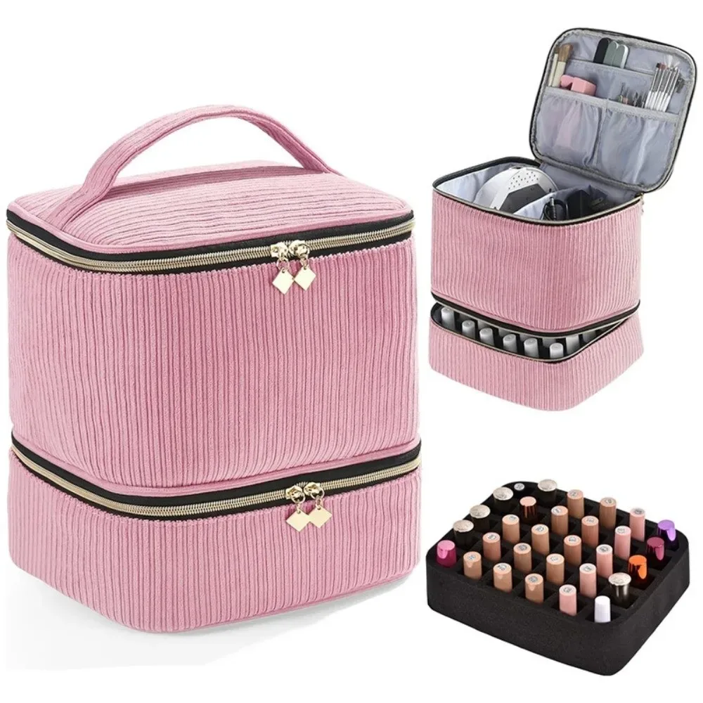 sac de rangement de vernis à ongles double couche, sac de kit de soins des ongles portatif de grande capacité, sac de rangement d'huile essentielle à 30 grilles
