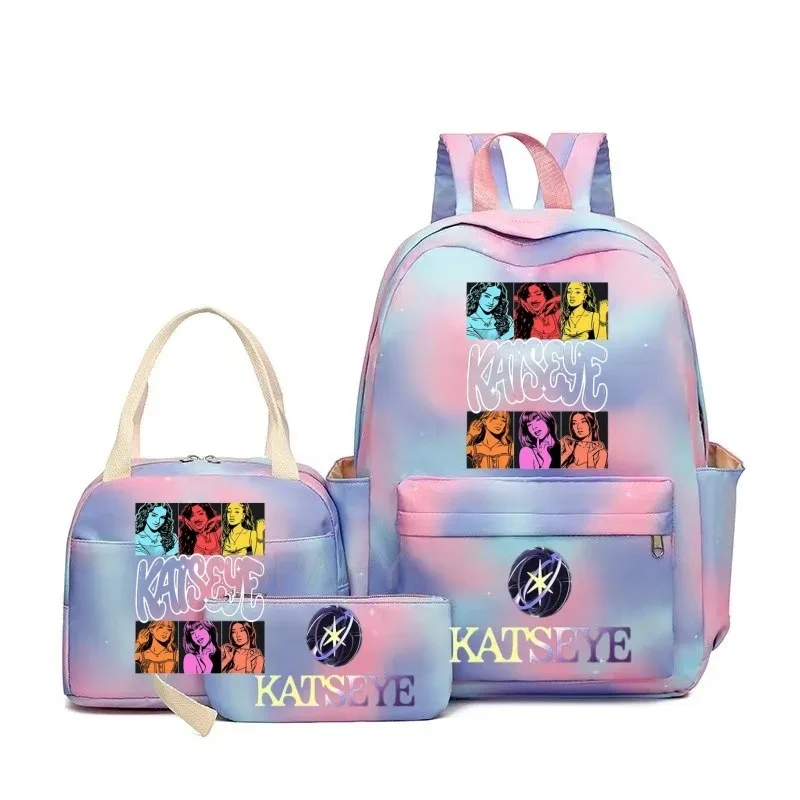 nouveaux sacs à dos katseye à imprimé amusant, 3 pièces/ensemble, sac d'école pour étudiants, sac de voyage pour adolescentes et garçons, sacs à lunch, sac à dos