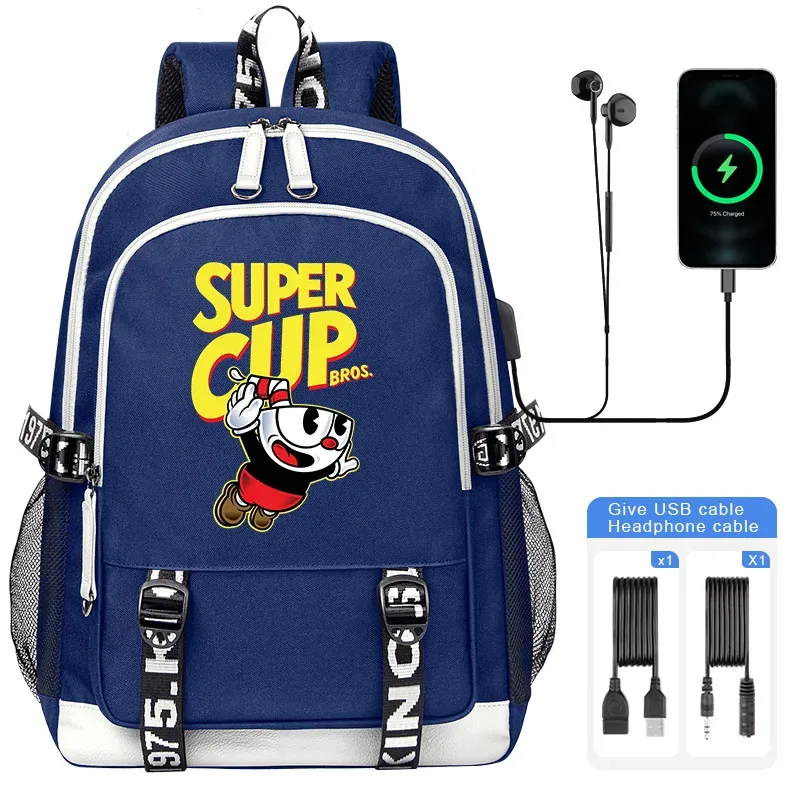 sacoche nylon illustrations cuphead dessin animé noir blanc gris ordinateur portable adolescents étudiants voyager capacité haute bandoulière souple