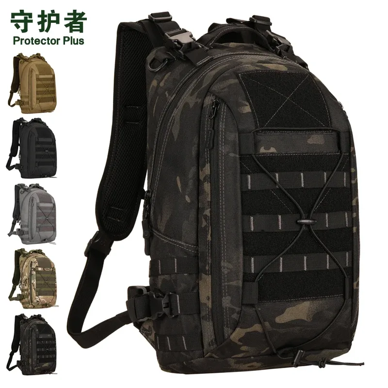 sac dos nylon camouflage noir vert bandes grises fixation velcro poche latérale tissu mousse ergonomie usage voyage