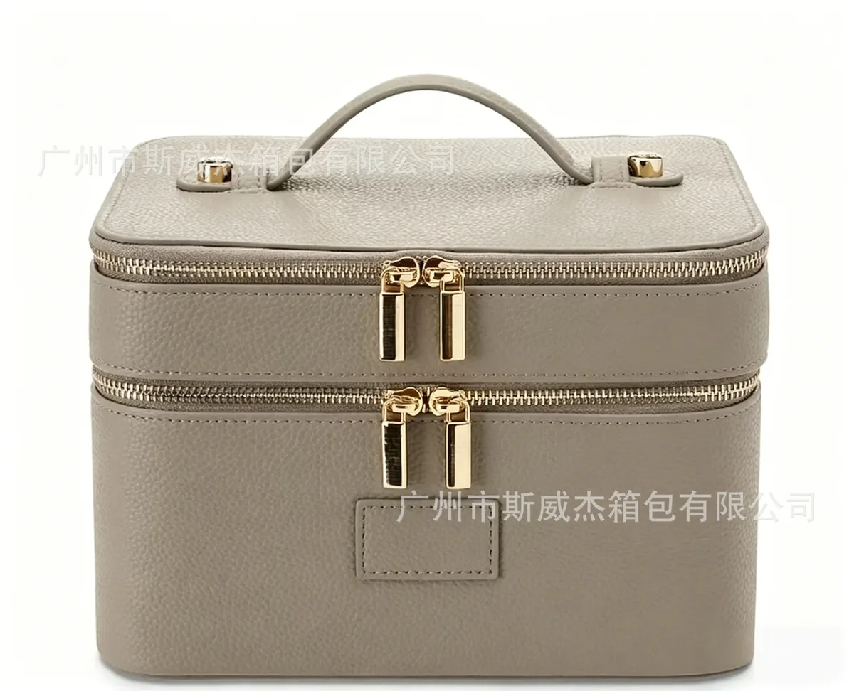 nouvelle trousse de maquillage double couche en cuir pu imperméable grande capacité haut de gamme, sac de voyage et de rangement pour cosmétiques