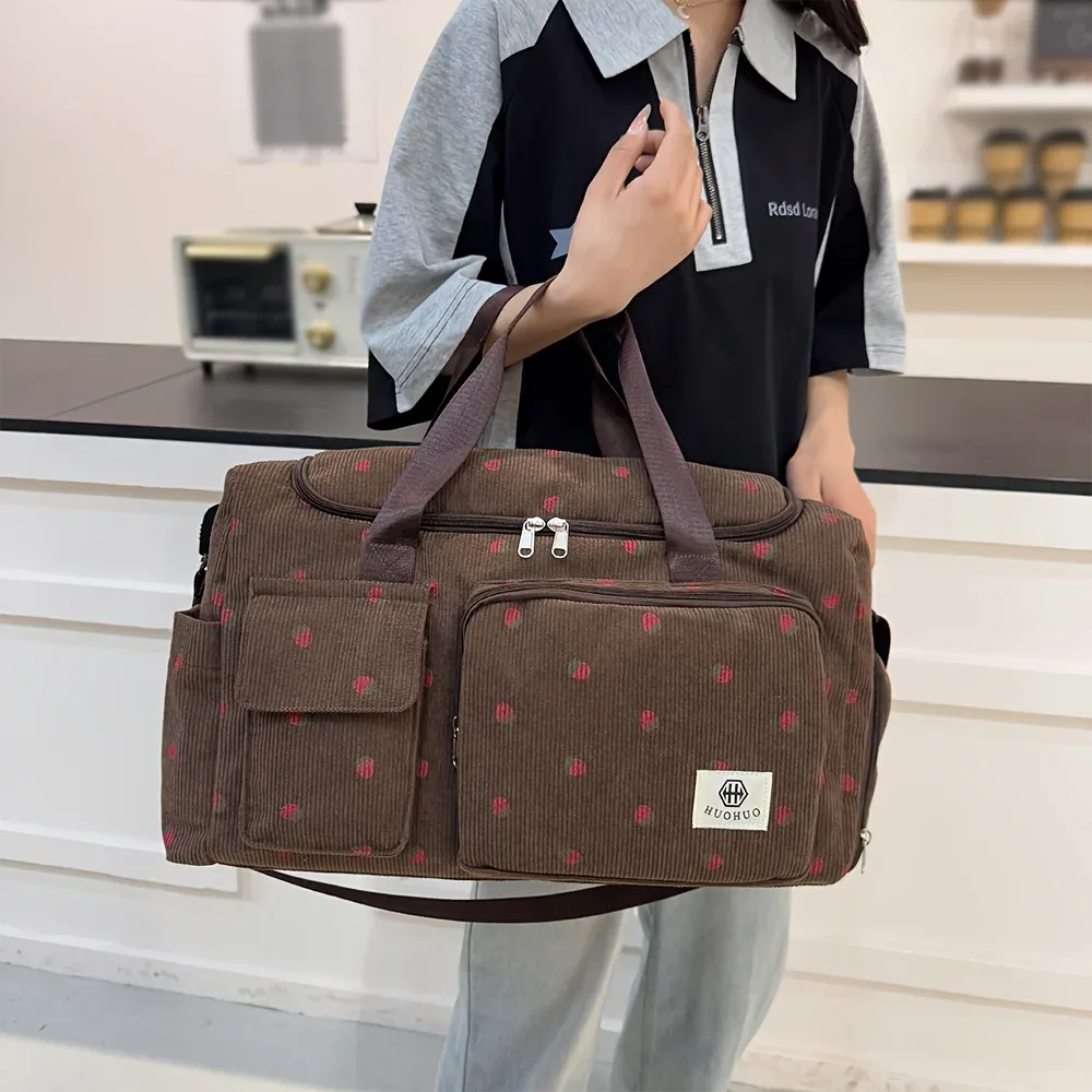 sac de voyage strawberry, sac de voyage en velours côtelé de grande capacité, sac bandoulière léger, sac multifonctionnel pour le sport et le fitness
