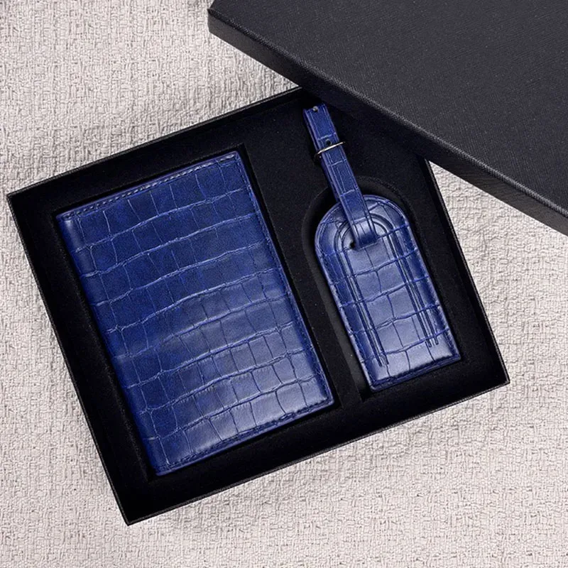 ensemble de coffret cadeau avec lettres initiales monogrammées gratuites, porte-passeport à motif crocodile, étiquette de bagage, housse de passeport, accessoires de voyage