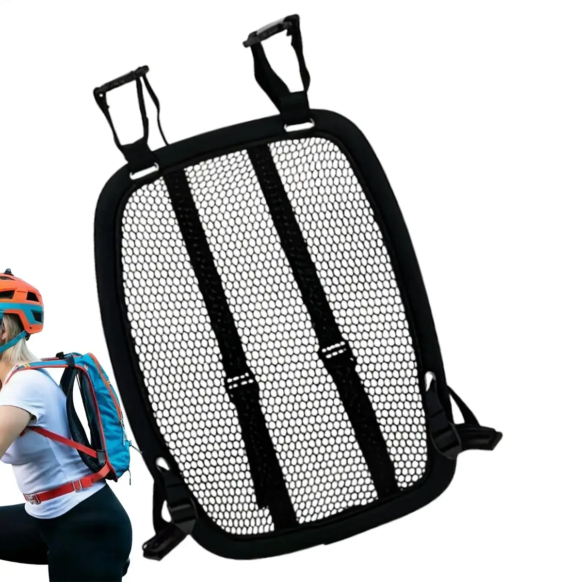 Sac Dos Plastique Structure Maille Hexagonale Noire Bandes Fixation Tissu Noir Jaune Usage Extérieur Randonnée Cyclisme
