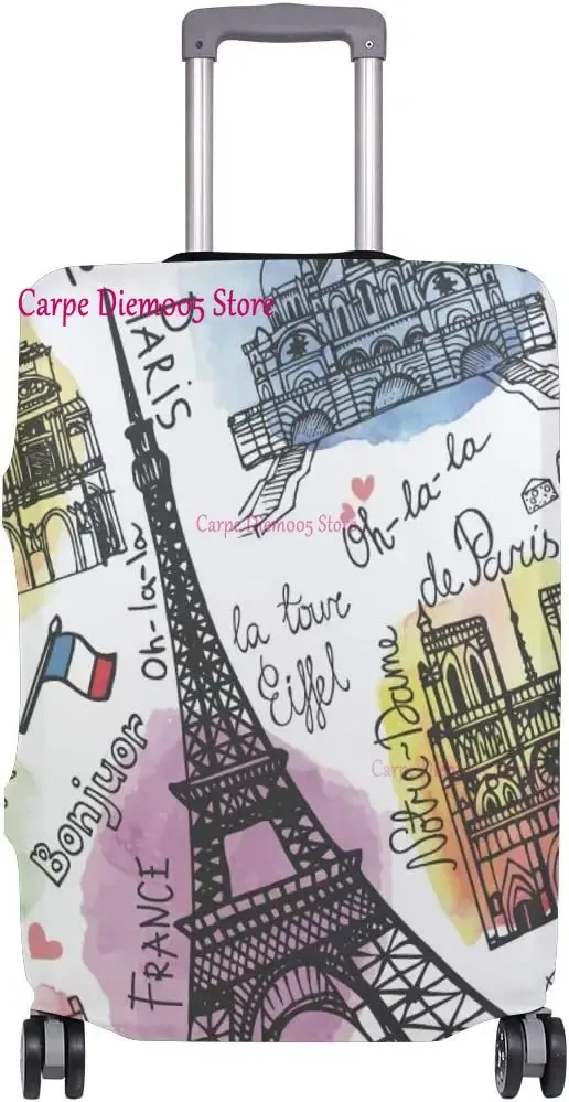 juste de valise de voyage tour eiffel paris avec fleurs roses, housse de protection des bagages, convient aux valises de 18 à 32 pouces