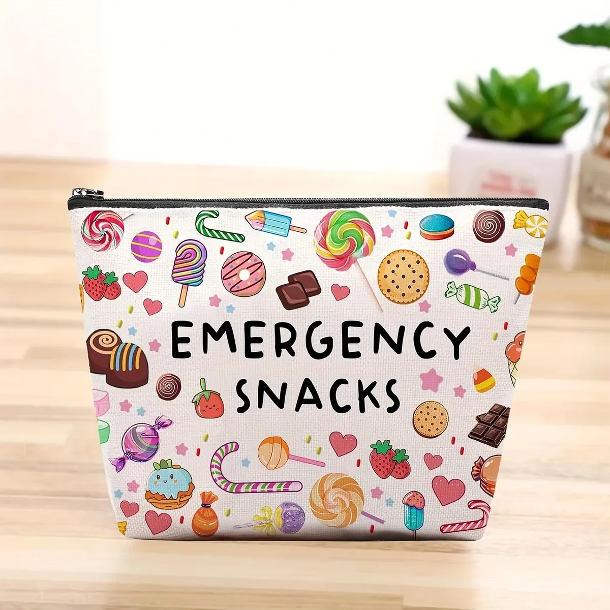 sac de maquillage pour collations d'urgence, conception amusante de friandises, pochette de voyage légère pour femmes, organisateur cosmétique compact, fermeture à glissière