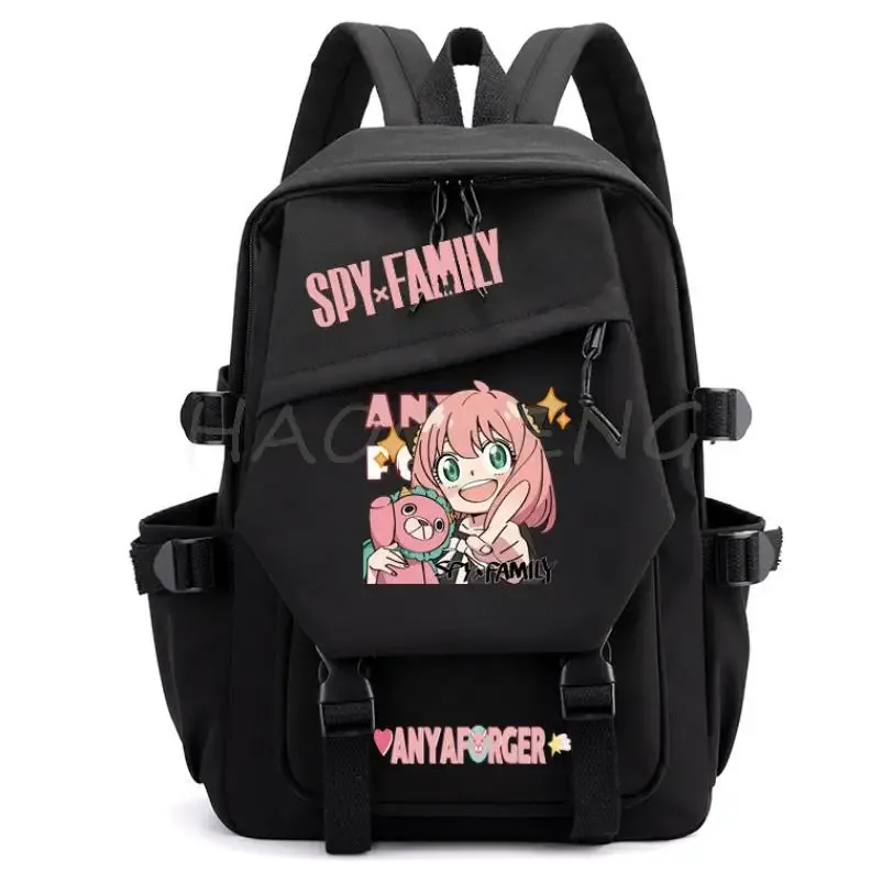 sac dos toile gris accents roses motif dessin animé personnage joyeux poche principale poche latérales fermeture éclair maille résine voyage décontracté