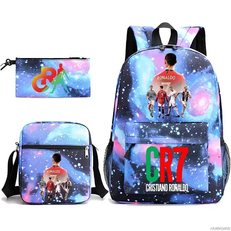 sac dos oxford université appliques cristiano ronaldo motifs galactiques ligne bleue pochette bandoulière noire vert rouge voyage étudiant