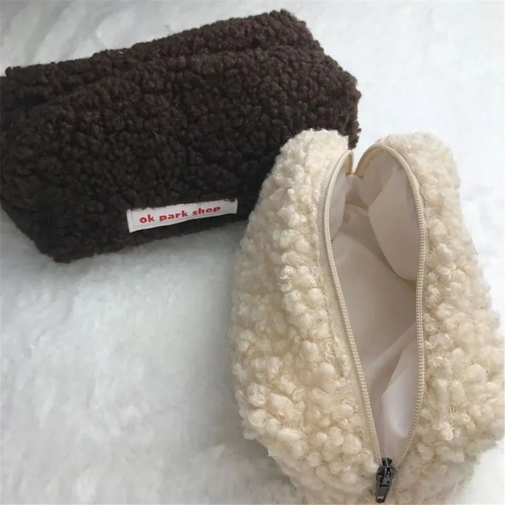 sac à cosmétiques en peluche grande capacité pour femmes et filles, jolie trousse de maquillage de voyage, stockage de produits de toilette, poudres