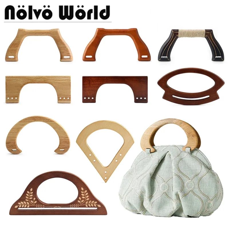 nolvo world 2/4/10pcs poignée de sac ovale en bois, cadre de pochette fait main, poignée ronde en bois massif pour sacs fourre-tout au crochet diy