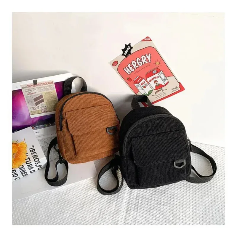 mini sac à dos en velours côtelé, sac de transport de maquillage populaire et mignon pour étudiant