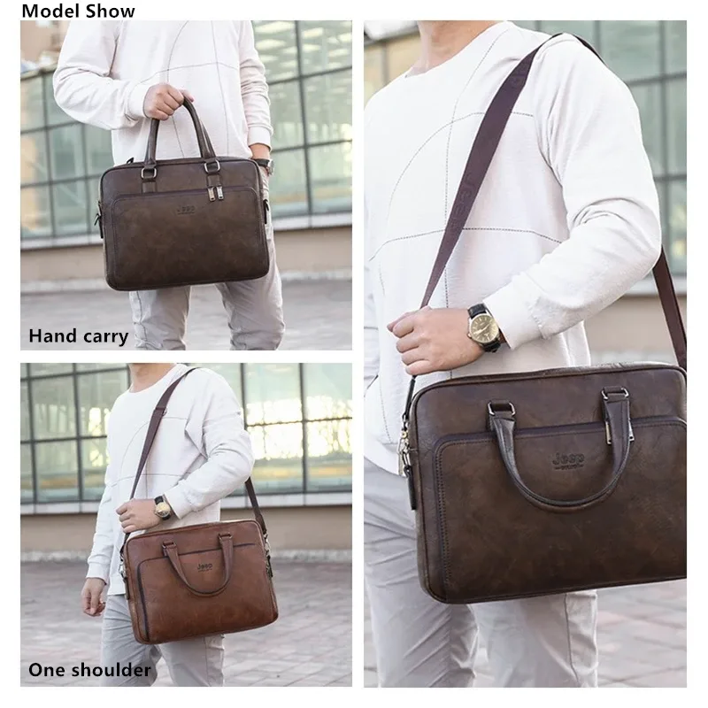 jeep buluo – sac à main en croûte de cuir pour hommes, sac d'affaires de grande capacité pour ordinateur portable 14 pouces, porte-documents de bonne qualité