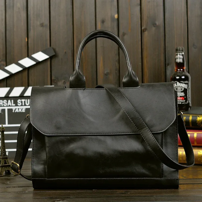 gumst – serviette rétro en cuir de cheval fou pour hommes, sacoches d'affaires, sac à main pour ordinateur portable, pochette d'ordinateur