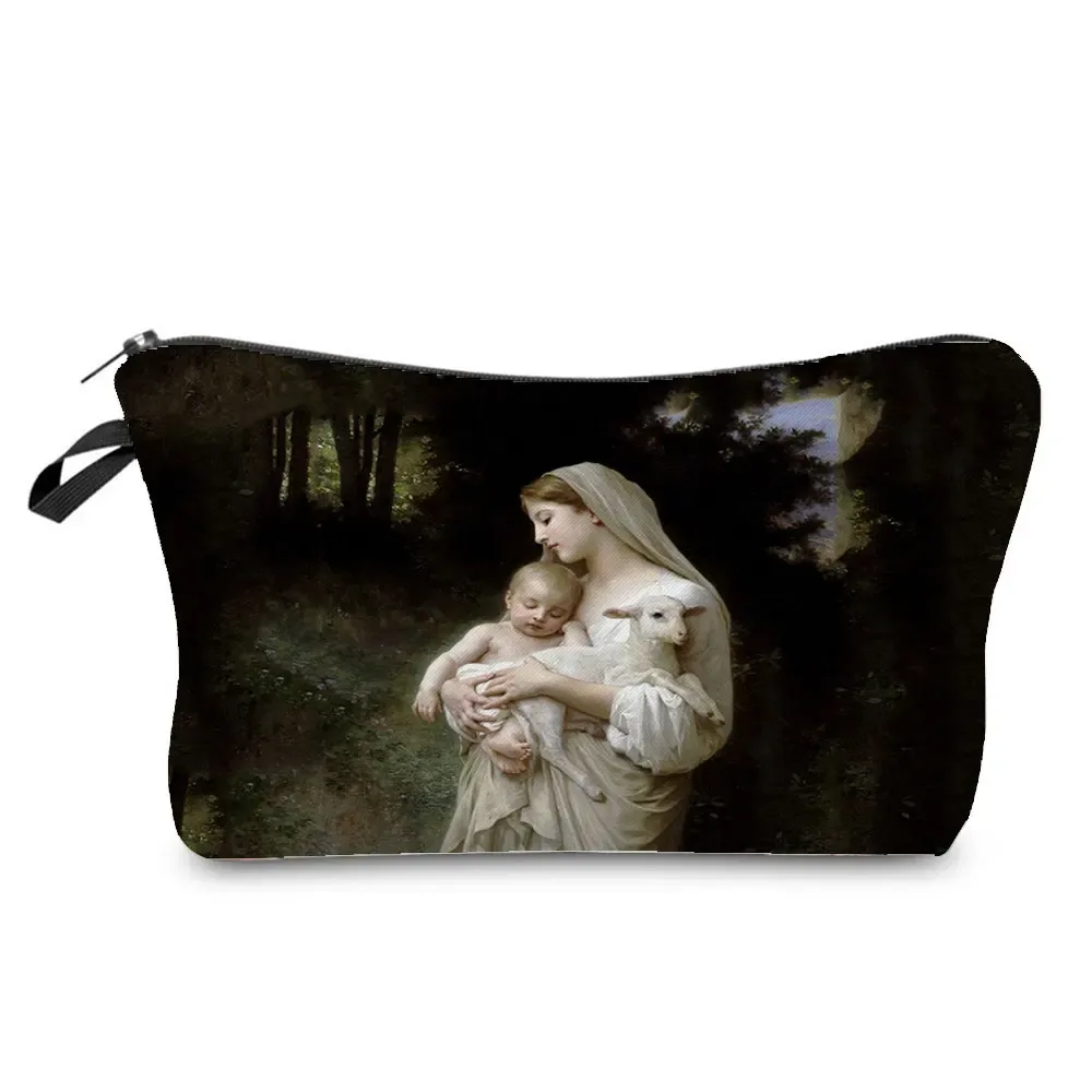 trousse de toilette à motif spinal pour femme, trousses de maquillage brodées personnalisées, trousse de toilette de voyage, belle déesse, imprimé enfant