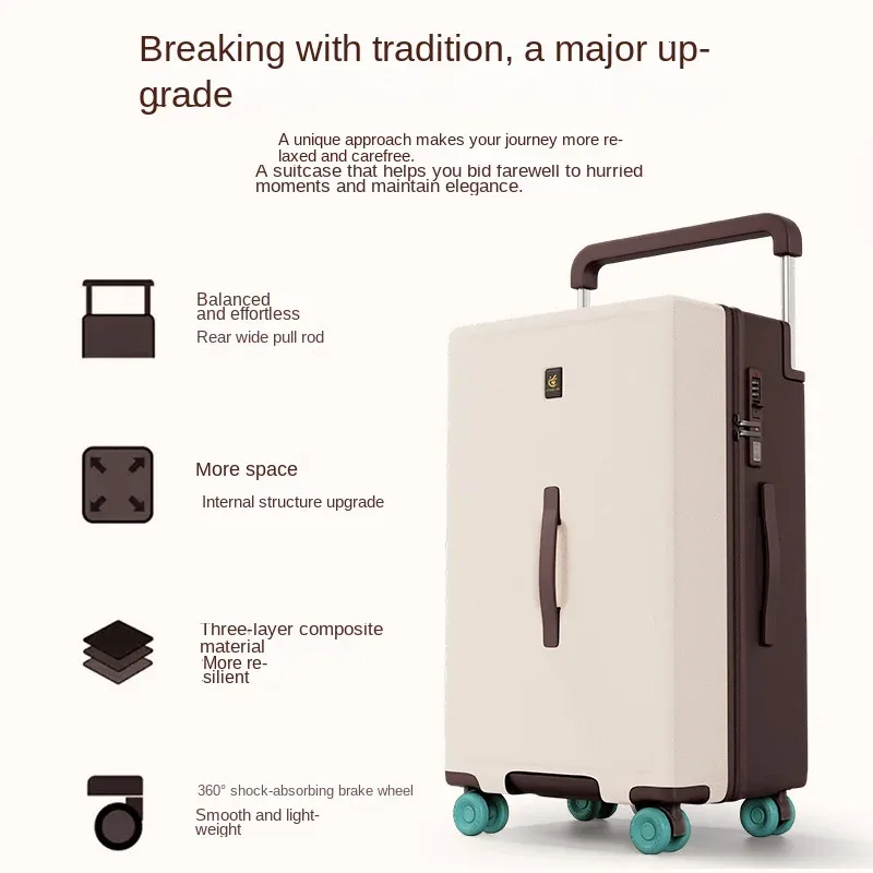 valise multifonctionnelle ko-ku avec porte-gobelet, 20-28 pouces, tige de serrage large, grande capacité, valise de voyage, fermeture éclair anti-explosion
