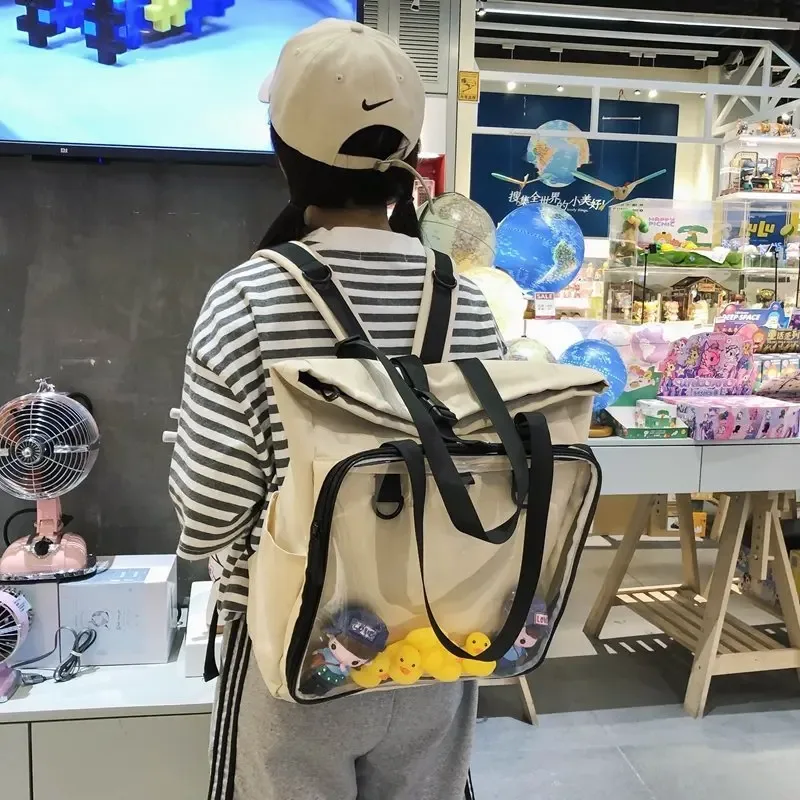 sacs ita en nylon de style japonais pour femmes, sac à dos d'école à fenêtre transparente, grande capacité, affichage de broches, sac à bandoulière de voyage extérieur itabag