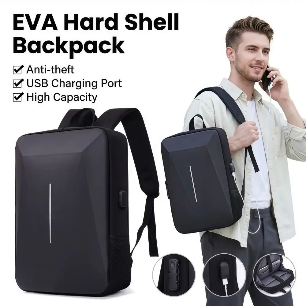 sac à dos antivol à coque rigide, grande capacité, port de charge usb, sac à dos décontracté en eva, sac d'ordinateur multifonctionnel imperméable pour affaires