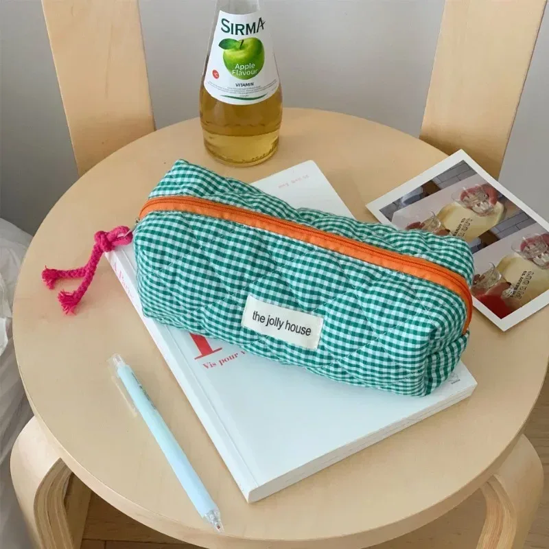 sac de maquillage à carreaux bloquant les couleurs pour femmes, sac de rangement pour pinceaux de maquillage de grande capacité, trousse de toilette pour soins de la peau